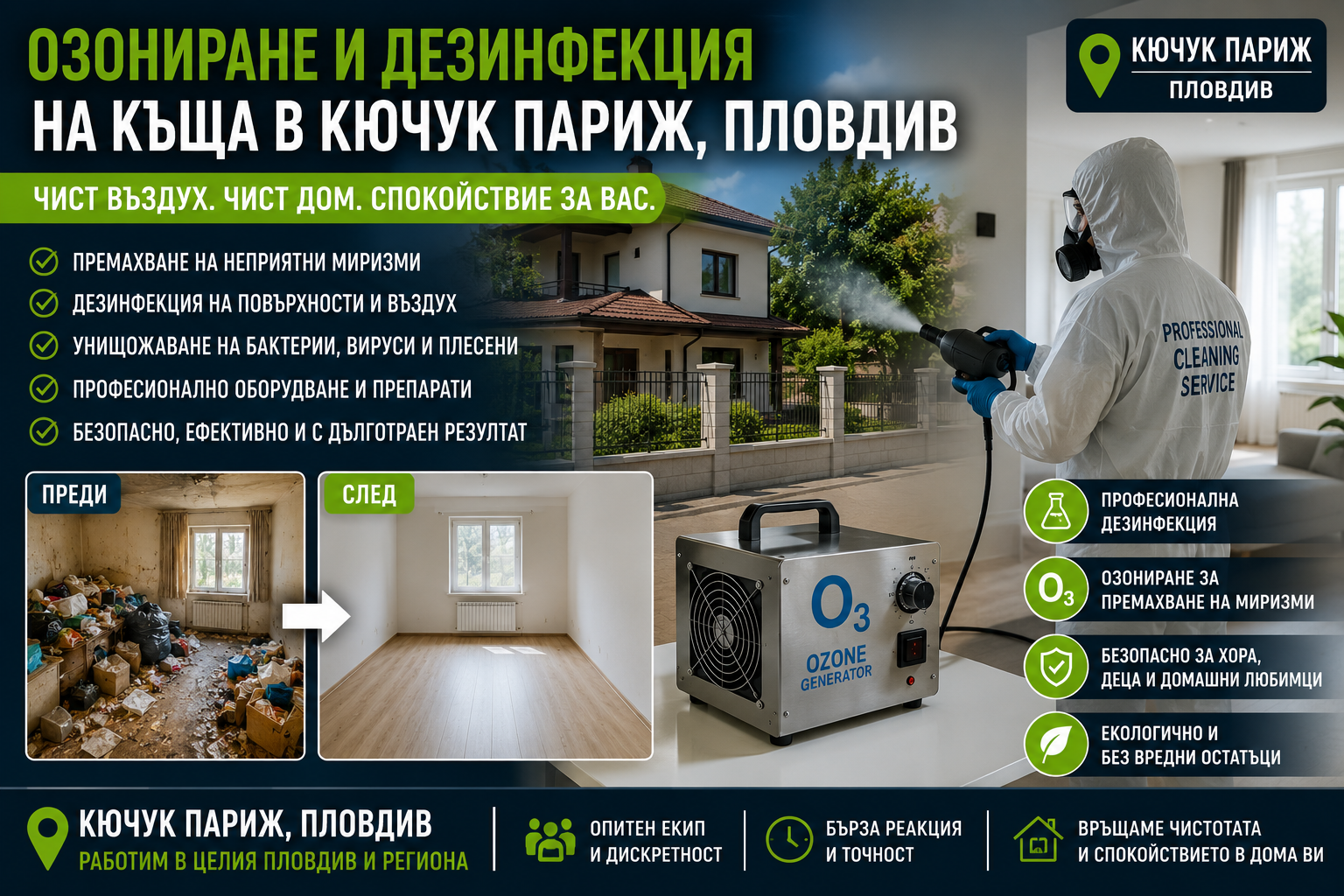 Озониране и дезинфекция на къща в Кючук Париж, Пловдив
